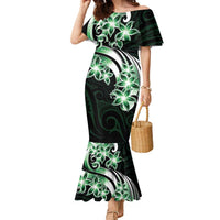 Plumeria Tribal Tattoo Family Matching Mermaid Dress and Hawaiian Shirt Green Polynesian Pattern