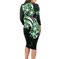Plumeria Tribal Tattoo Long Sleeve Bodycon Dress Green Polynesian Pattern LT9 - Polynesian Pride