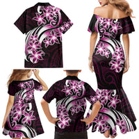 Plumeria Tribal Tattoo Family Matching Mermaid Dress and Hawaiian Shirt Pink Polynesian Pattern