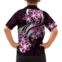 Plumeria Tribal Tattoo Family Matching Off Shoulder Short Dress and Hawaiian Shirt Pink Polynesian Pattern