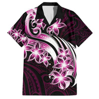 Plumeria Tribal Tattoo Family Matching Off Shoulder Short Dress and Hawaiian Shirt Pink Polynesian Pattern