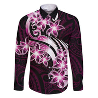 Plumeria Tribal Tattoo Family Matching Off Shoulder Short Dress and Hawaiian Shirt Pink Polynesian Pattern