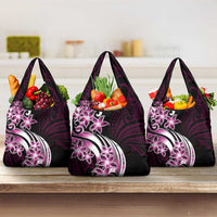 Plumeria Tribal Tattoo Grocery Bag Pink Polynesian Pattern