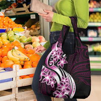Plumeria Tribal Tattoo Grocery Bag Pink Polynesian Pattern