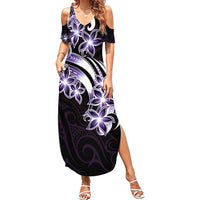 Plumeria Tribal Tattoo Family Matching Summer Maxi Dress and Hawaiian Shirt Purple Polynesian Pattern