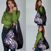 Plumeria Tribal Tattoo Grocery Bag Purple Polynesian Pattern