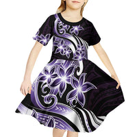 Plumeria Tribal Tattoo Kid Short Sleeve Dress Purple Polynesian Pattern LT9 - Polynesian Pride