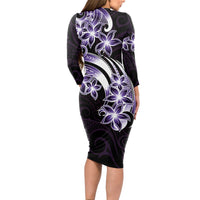 Plumeria Tribal Tattoo Long Sleeve Bodycon Dress Purple Polynesian Pattern LT9 - Polynesian Pride