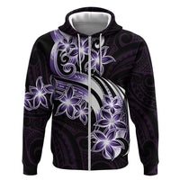 Plumeria Tribal Tattoo Zip Hoodie Purple Polynesian Pattern