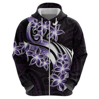 Plumeria Tribal Tattoo Zip Hoodie Purple Polynesian Pattern