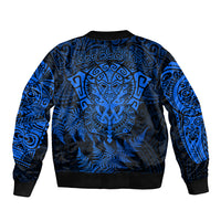 New Zealand Rugby Bomber Jacket Silver Fern All Black Mix Ta Moko Blue Style LT9 - Polynesian Pride