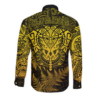 New Zealand Rugby Long Sleeve Button Shirt Silver Fern All Black Mix Ta Moko Gold Style LT9 - Polynesian Pride