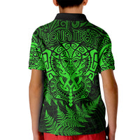New Zealand Rugby Kid Polo Shirt Silver Fern All Black Mix Ta Moko Green Style LT9 - Polynesian Pride