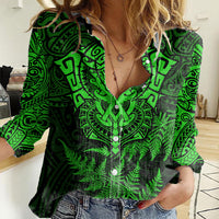 New Zealand Rugby Women Casual Shirt Silver Fern All Black Mix Ta Moko Green Style LT9 Female Green - Polynesian Pride