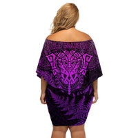 New Zealand Rugby Off Shoulder Short Dress Silver Fern All Black Mix Ta Moko Purple Style LT9 - Polynesian Pride