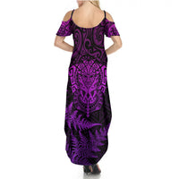 New Zealand Rugby Summer Maxi Dress Silver Fern All Black Mix Ta Moko Purple Style LT9 - Polynesian Pride