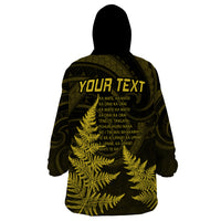 Personalised New Zealand Rugby Wearable Blanket Hoodie Aotearoa Ka Mate Haka All Black Mix Ta Moko Gold Style LT9 - Polynesian Pride