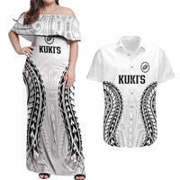 World Rugby Cook Islands Couples Matching Off Shoulder Maxi Dress and Hawaiian Shirt Kukis Make History LT9 White - Polynesian Pride