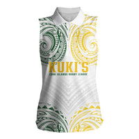 World Rugby Cook Islands Women Sleeveless Polo Shirt White Polynesian Tribal Pattern - Polynesian Pride
