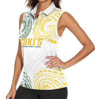 World Rugby Cook Islands Women Sleeveless Polo Shirt White Polynesian Tribal Pattern - Polynesian Pride