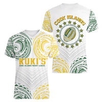 World Rugby Cook Islands Women V-Neck T-Shirt White Polynesian Tribal Pattern - Polynesian Pride