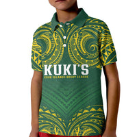 World Rugby Cook Islands Kid Polo Shirt Green Polynesian Tribal Pattern - Polynesian Pride