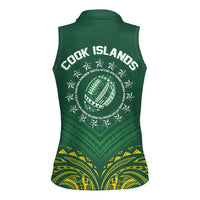 World Rugby Cook Islands Women Sleeveless Polo Shirt Green Polynesian Tribal Pattern - Polynesian Pride