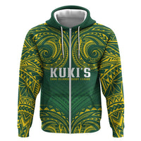 World Rugby Cook Islands Zip Hoodie Green Polynesian Tribal Pattern - Polynesian Pride