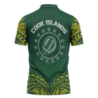 World Rugby Cook Islands Zipper Polo Shirt Green Polynesian Tribal Pattern - Polynesian Pride