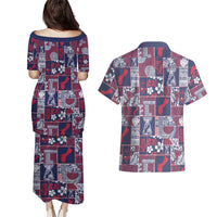 Guam Felis Pasgua Couples Matching Puletasi and Hawaiian Shirt Pacific Patchwork Xmas Vibes - Polynesian Pride