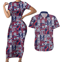 Guam Felis Pasgua Couples Matching Short Sleeve Bodycon Dress and Hawaiian Shirt Pacific Patchwork Xmas Vibes - Polynesian Pride