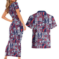 Guam Felis Pasgua Couples Matching Short Sleeve Bodycon Dress and Hawaiian Shirt Pacific Patchwork Xmas Vibes - Polynesian Pride