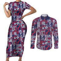 Guam Felis Pasgua Couples Matching Short Sleeve Bodycon Dress and Long Sleeve Button Shirt Pacific Patchwork Xmas Vibes - Polynesian Pride