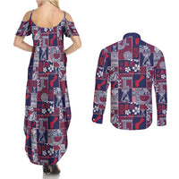 Guam Felis Pasgua Couples Matching Summer Maxi Dress and Long Sleeve Button Shirt Pacific Patchwork Xmas Vibes - Polynesian Pride