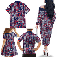Guam Felis Pasgua Family Matching Off The Shoulder Long Sleeve Dress and Hawaiian Shirt Pacific Patchwork Xmas Vibes - Polynesian Pride