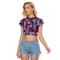 Guam Felis Pasgua Raglan Cropped T Shirt Pacific Patchwork Xmas Vibes - Polynesian Pride