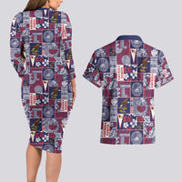 Manuia le Kerisimasi American Samoa Couples Matching Long Sleeve Bodycon Dress and Hawaiian Shirt Pacific Patchwork Xmas Vibes - Polynesian Pride