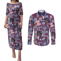 Manuia le Kerisimasi American Samoa Couples Matching Puletasi and Long Sleeve Button Shirt Pacific Patchwork Xmas Vibes - Polynesian Pride
