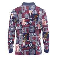 Manuia le Kerisimasi American Samoa Long Sleeve Polo Shirt Pacific Patchwork Xmas Vibes - Polynesian Pride