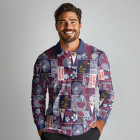 Manuia le Kerisimasi American Samoa Long Sleeve Polo Shirt Pacific Patchwork Xmas Vibes - Polynesian Pride