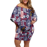 Manuia le Kerisimasi American Samoa Off Shoulder Short Dress Pacific Patchwork Xmas Vibes - Polynesian Pride