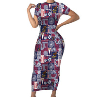 Manuia le Kerisimasi American Samoa Short Sleeve Bodycon Dress Pacific Patchwork Xmas Vibes LT9 Long Dress Blue - Polynesian Pride