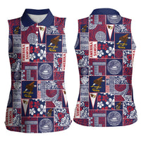 Manuia le Kerisimasi American Samoa Women Sleeveless Polo Shirt Pacific Patchwork Xmas Vibes - Polynesian Pride