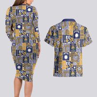 Ekamawir omo Nauru Couples Matching Long Sleeve Bodycon Dress and Hawaiian Shirt Pacific Patchwork Xmas Vibes - Polynesian Pride