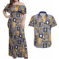 Ekamawir omo Nauru Couples Matching Off Shoulder Maxi Dress and Hawaiian Shirt Pacific Patchwork Xmas Vibes - Polynesian Pride