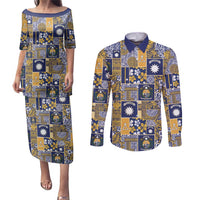 Ekamawir omo Nauru Couples Matching Puletasi and Long Sleeve Button Shirt Pacific Patchwork Xmas Vibes - Polynesian Pride