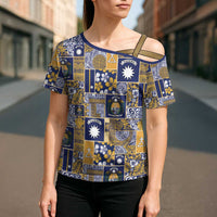 Ekamawir omo Nauru Cross Shoulder Shirt Pacific Patchwork Xmas Vibes - Polynesian Pride