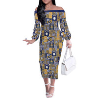 Ekamawir omo Nauru Family Matching Off The Shoulder Long Sleeve Dress and Hawaiian Shirt Pacific Patchwork Xmas Vibes - Polynesian Pride