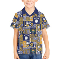 Ekamawir omo Nauru Family Matching Off The Shoulder Long Sleeve Dress and Hawaiian Shirt Pacific Patchwork Xmas Vibes - Polynesian Pride