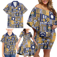 Ekamawir omo Nauru Family Matching Off Shoulder Short Dress and Hawaiian Shirt Pacific Patchwork Xmas Vibes - Polynesian Pride